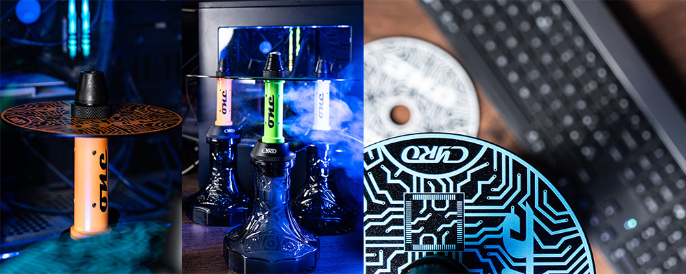 Cachimba Cyro One diseño futurista con plato de circuito electrónico