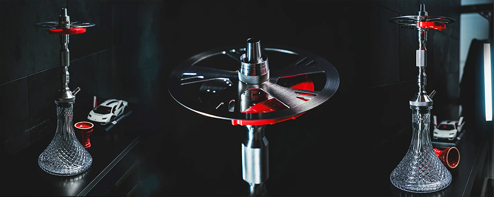 Cachimba Mr. Shisha MRS con plato en forma de disco de freno y llanta